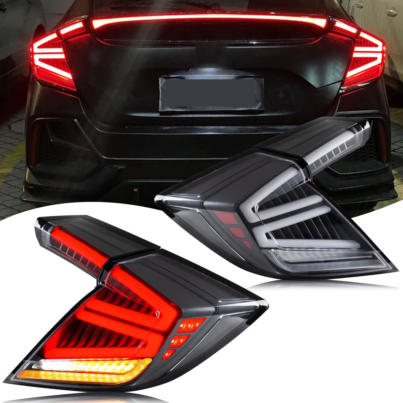 inginuity time LED Tail Lights for Honda Civic Hatchback Type-R 2016-2021  Start-up Animation Sequential Signal Rear Lamps