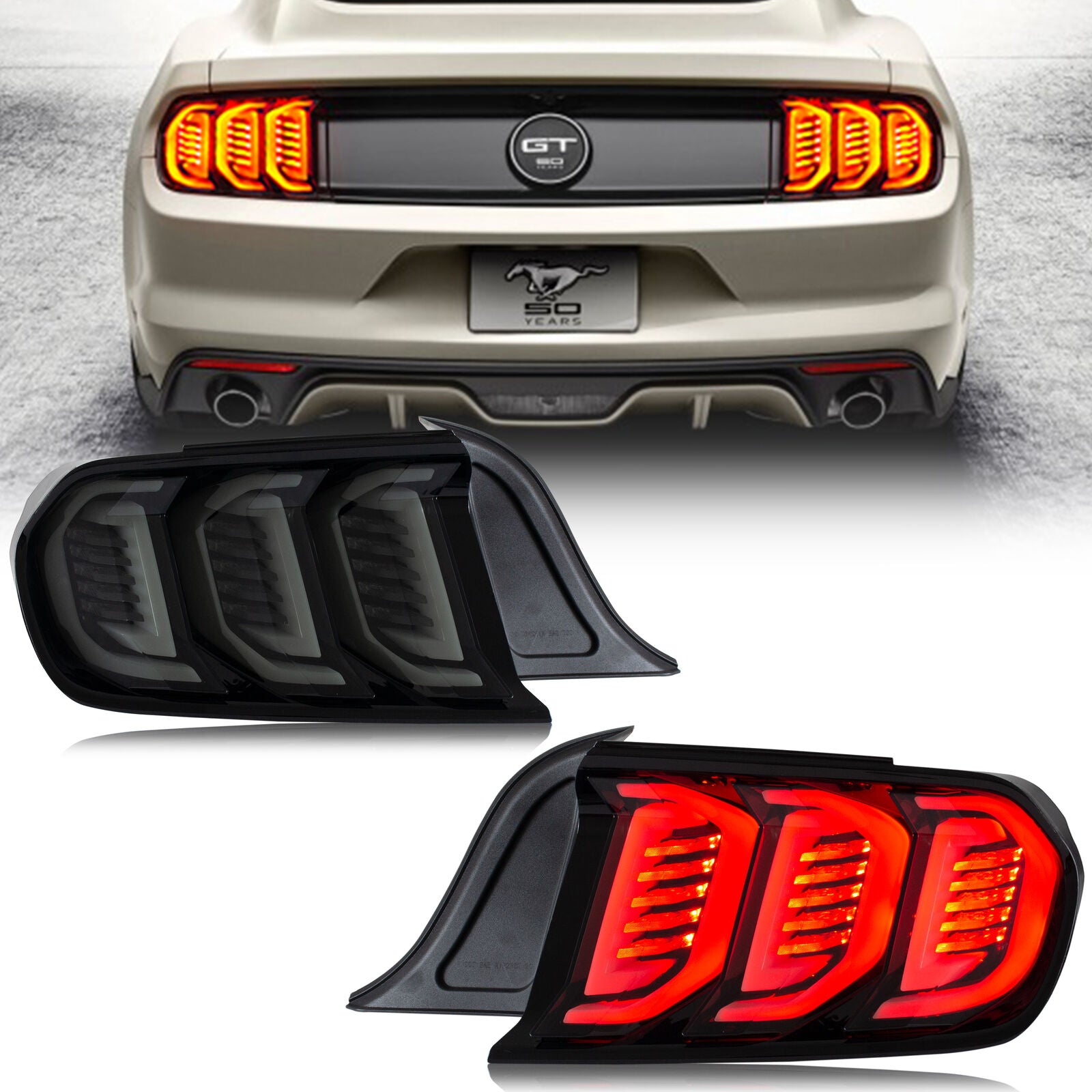 inginuity time LED Tail Lights for Ford Mustang 2015-2022 GT Shelby Base  Sequential Turn Signal Rear Lamps Assembly