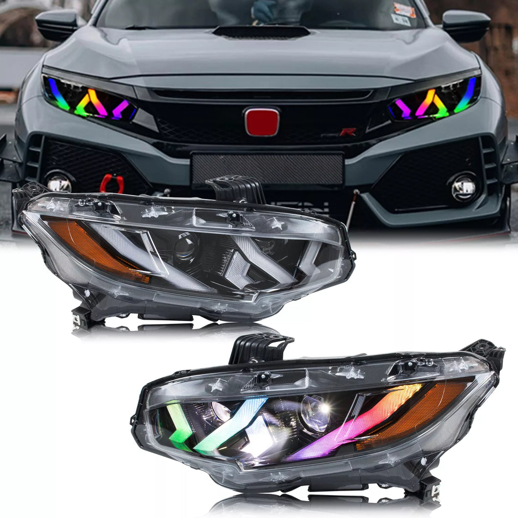 inginuity time LED RGB Headlights for Honda Civic 2016-2021 Sedan Hatchback Coupe Type-R APP Control Front Lamps Assembly