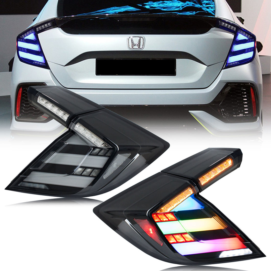 inginuity time LED RGB Tail Lights for Honda Civic 2016-2021 10th Gen FK Hatchback Type-R Start-up Animation Sequential Turn Signal Bluetooth APP Control Rear Lamps Assembly