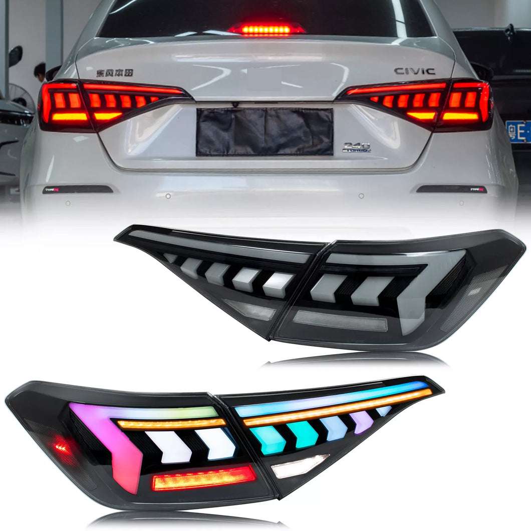 inginuity time LED RGB Tail Lights for Honda Civic 11th Gen 2022-2024 Sedan Sequential Turn Signal Bluetooth Control Rainbow Color Rear Lamps Assembly