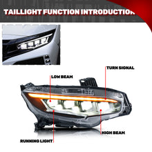 Load image into Gallery viewer, inginuity time LED 4 beams Headlights for 2016-2021 Honda Civic 10TH Gen Sedan Coupe Hatchback Type R Start up Animation Sequential Indicator Front Lamps Assembly
