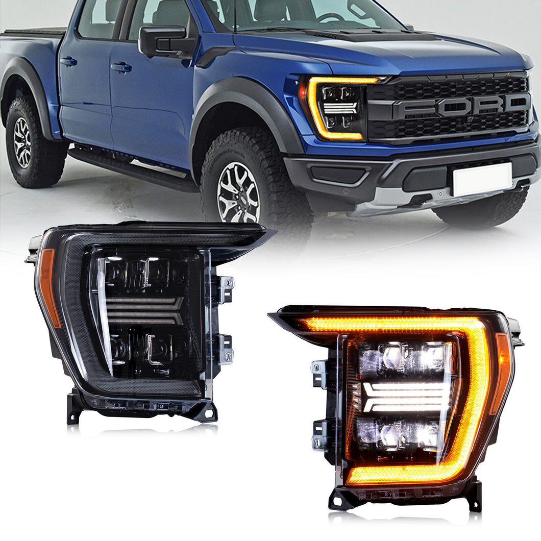 inginuity time LED Sequential Headlights For Ford F-150 F150 2021 2022 2023  Yellow DRL Front Lamps Start-up Animation Assembly