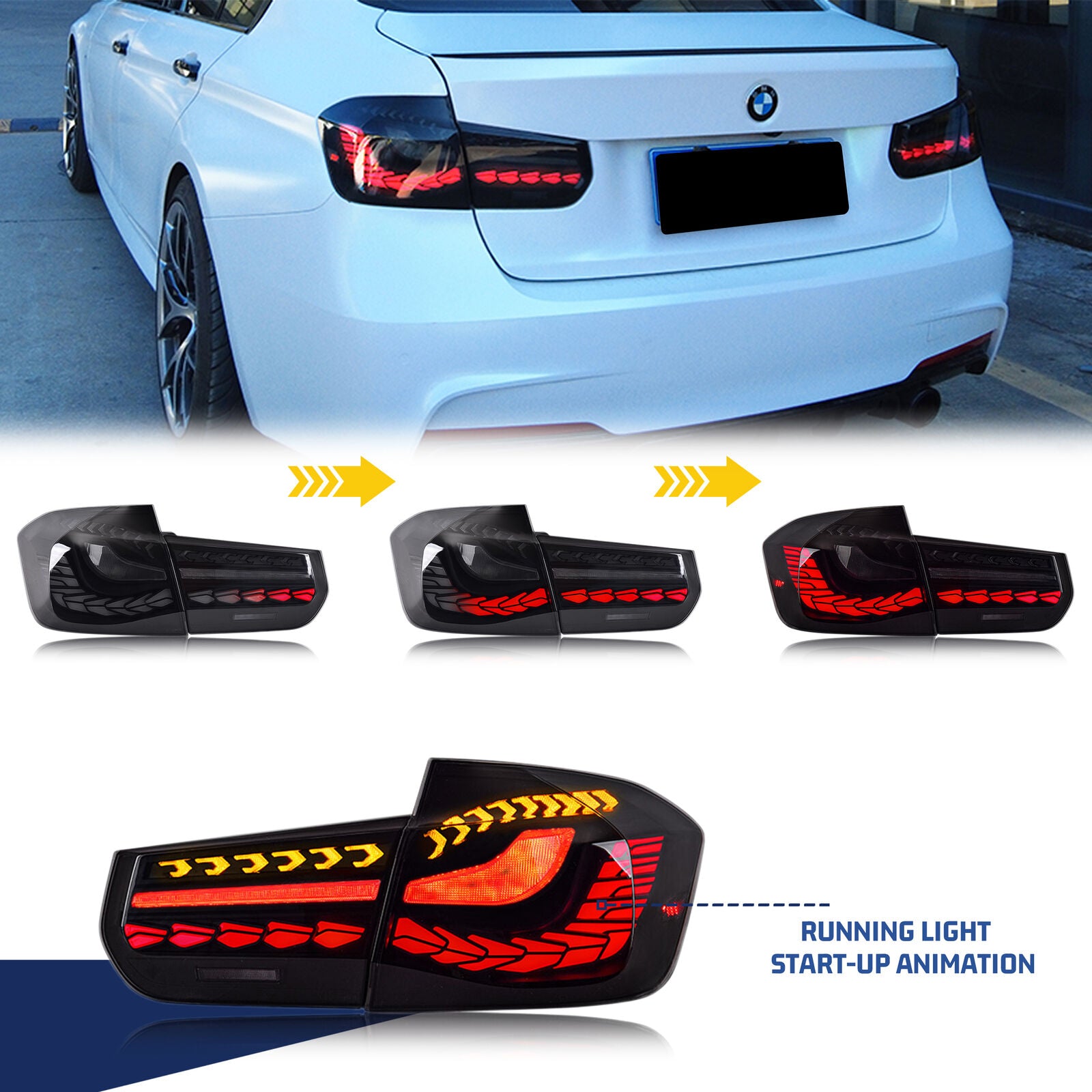 inginuity time LED Tail Lights Sequential Indicator for 2012-2018 BMW F30  F35 F80 M3 Blue Start Up Animation Rear Lamp Assembly