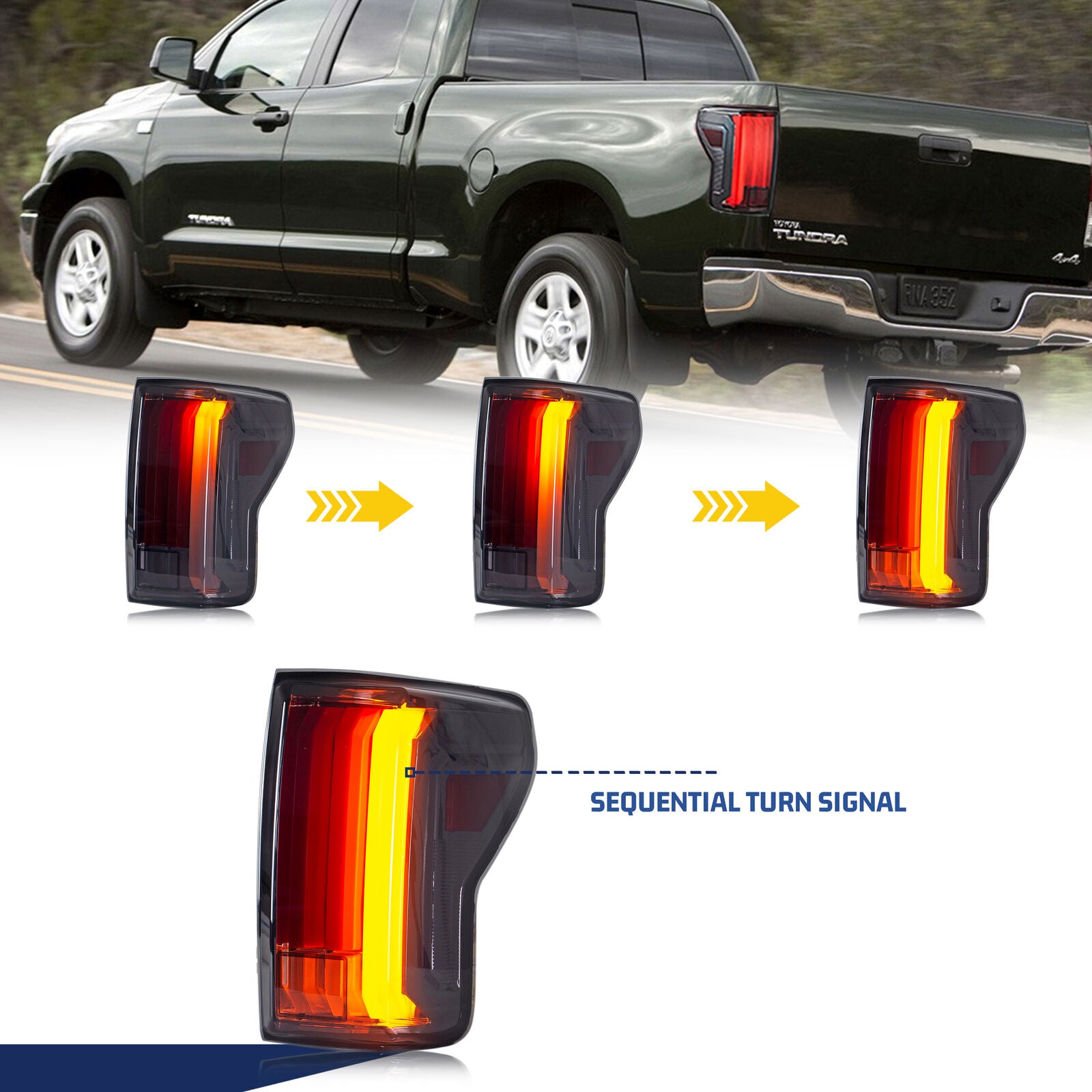 inginuity time LED Tail Lights For Toyota Tundra 2007-2013 Sequential  Smoked Start-up Animation Rear Lamps